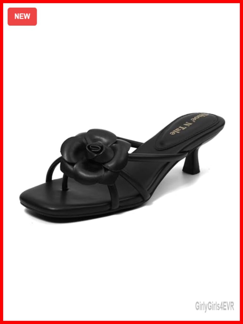 Women's Floral Kitten Heel Sandals Faux Leather Square Toe Mules